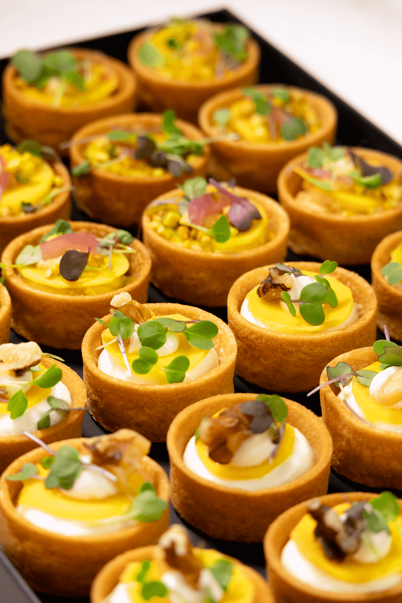 24 Bouchées Mini Tartelettes - Micro Pousses Petit Pois Chèvre & Houmous Pistache